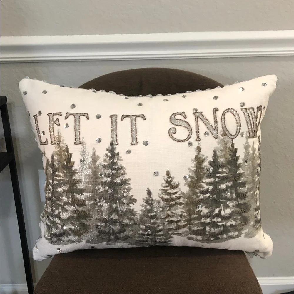 Holiday Decorative Pillow with Trees - White and Green